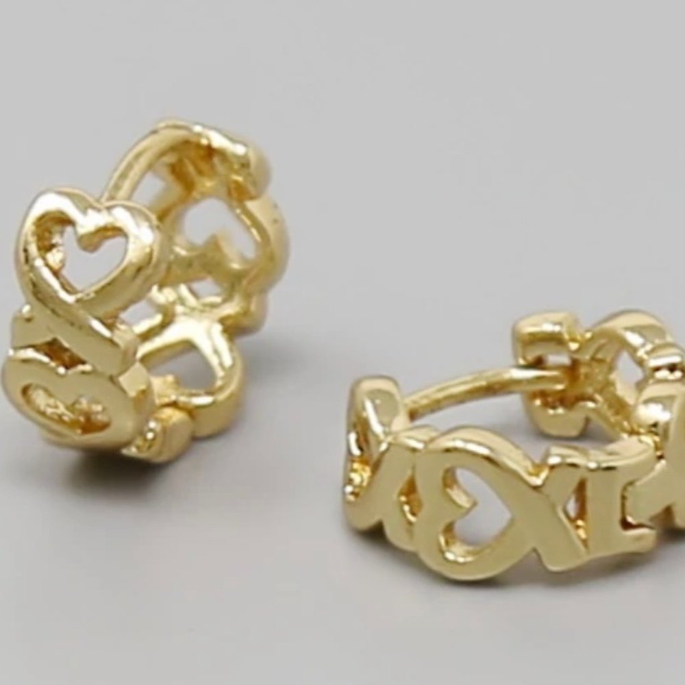 Lucky Charm Gold Dipped Heart Huggie Hoop Earrings Gold NWT